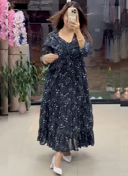 Firana Georgette Floral Printed Gown With Jacket Bulk Orders In India